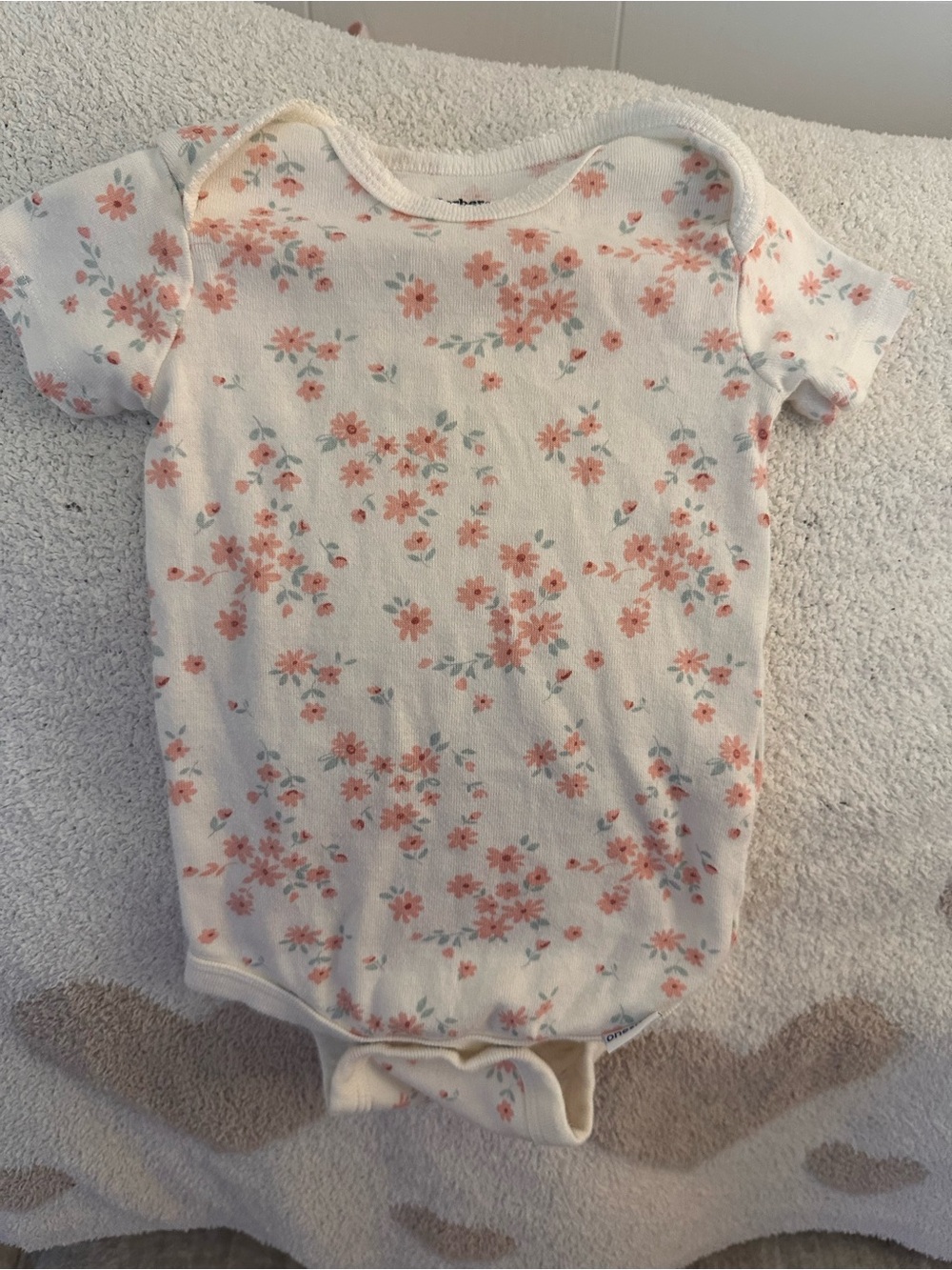 Gerber Cream Short-Sleeve Onesie with Pink Floral Print